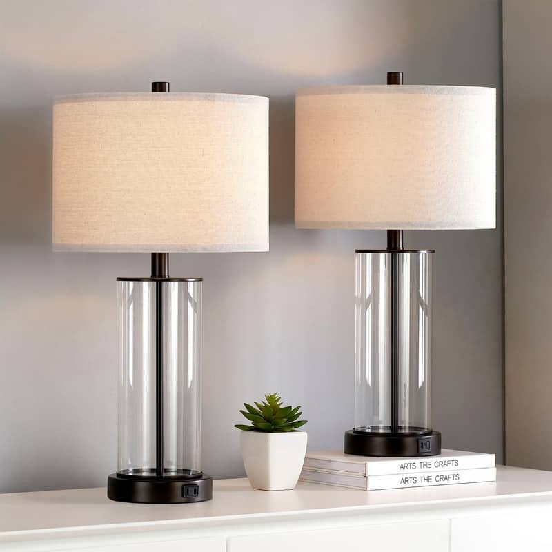 KAWOTI 23.25" Touch Control Table Lamp Set with USB Port and Bulbs On